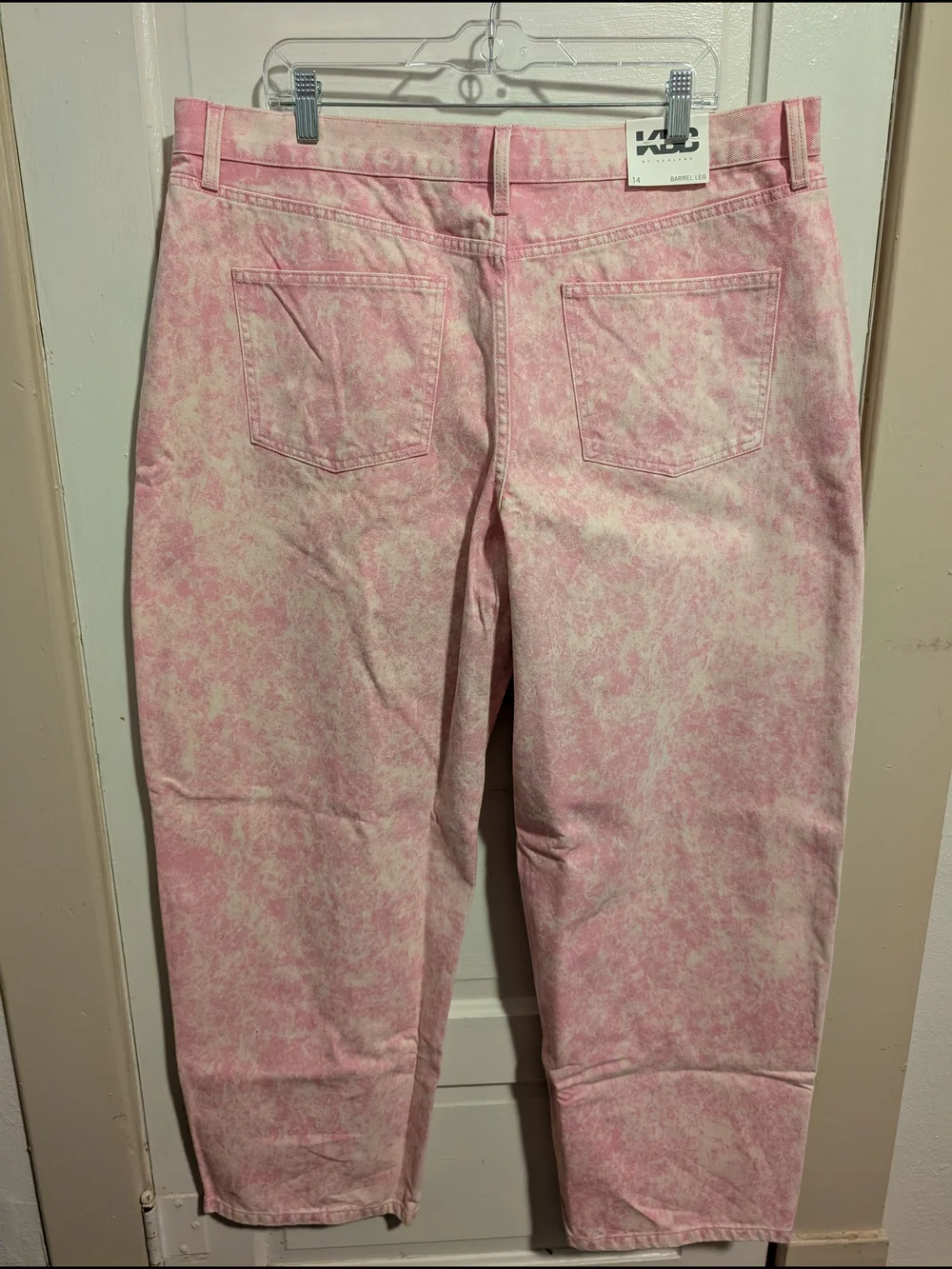NWT Pale Pink Bleach Dyed High Rise Barrel Wide Leg Jeans KBB By Kahlana - Picture 5 of 6